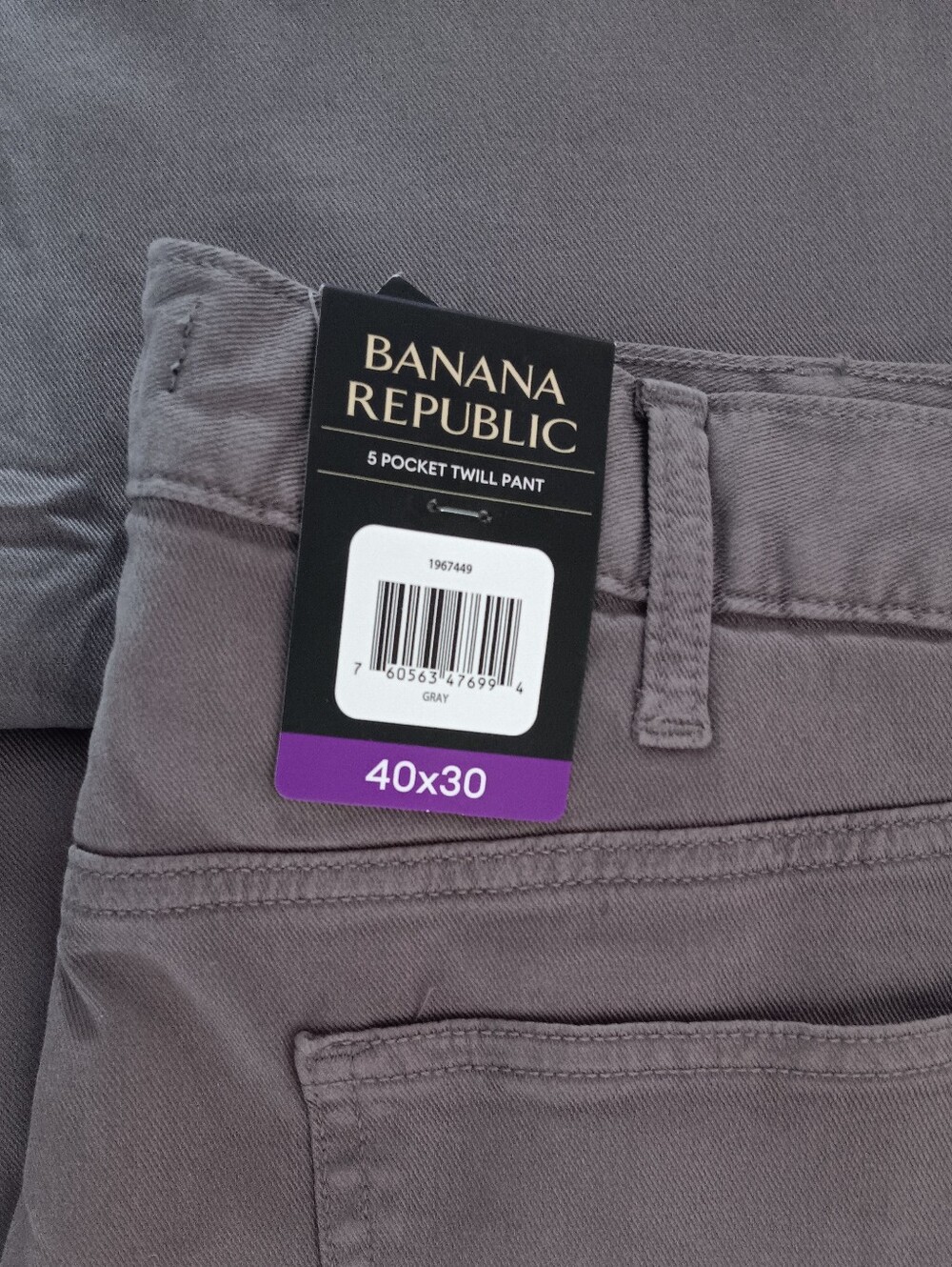 NWT Banana Republic Men’s 5-Pocket Twill Pants Slim Fit 40x30 Gray